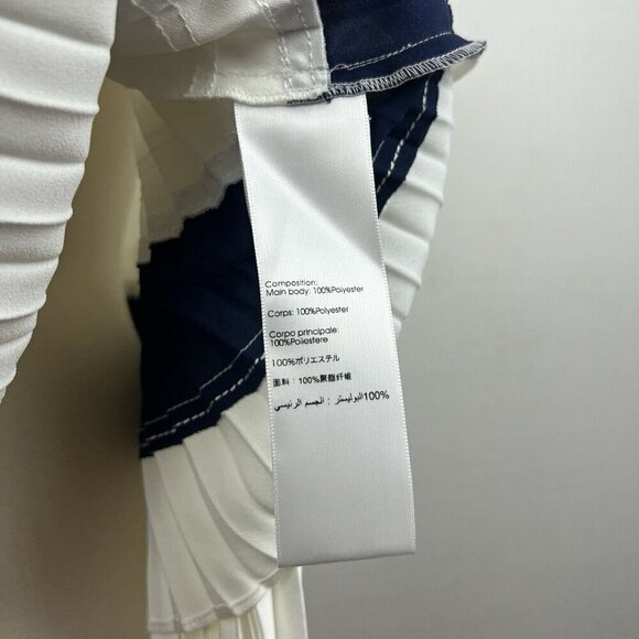 3.1 Phillip Lim Blouse L Womens Ivory Pleated Navy Stripe Tie Ruffle Classic - Picture 9 of 11